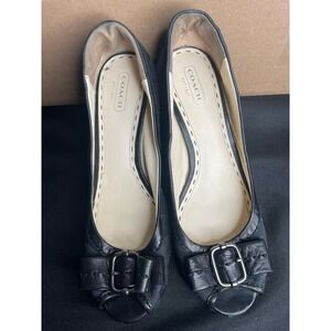 Coach Andi Black Signature Jacquard Peep Toe Wedge Pumps Heels Q1047 Size 7.5B